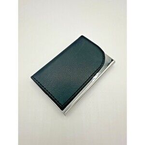 Black Magnetic Business Card Holder Case – Faux Leather & Chrome – 3.75” x 2.5”